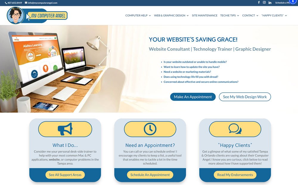 screenshot of my computer angel website